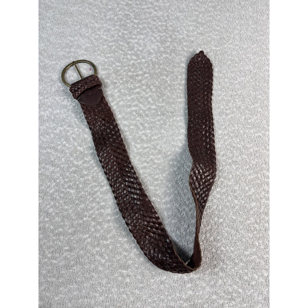 Abercrombie & Fitch Belt Womens Small Brown Braided Leather Brass Ring Buckle